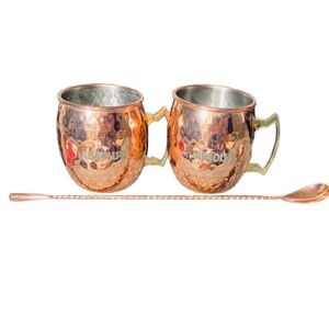 Absolut Vodka Copper Mugs Lot of 2 + Spoon Barware For Cocktails Moscow Mules